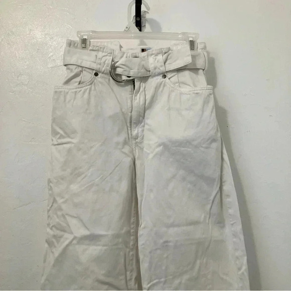 Jean Atelier High Waist Belted Wide Leg Jeans Cropped‎ Size 27 White Wash - Picture 3 of 11